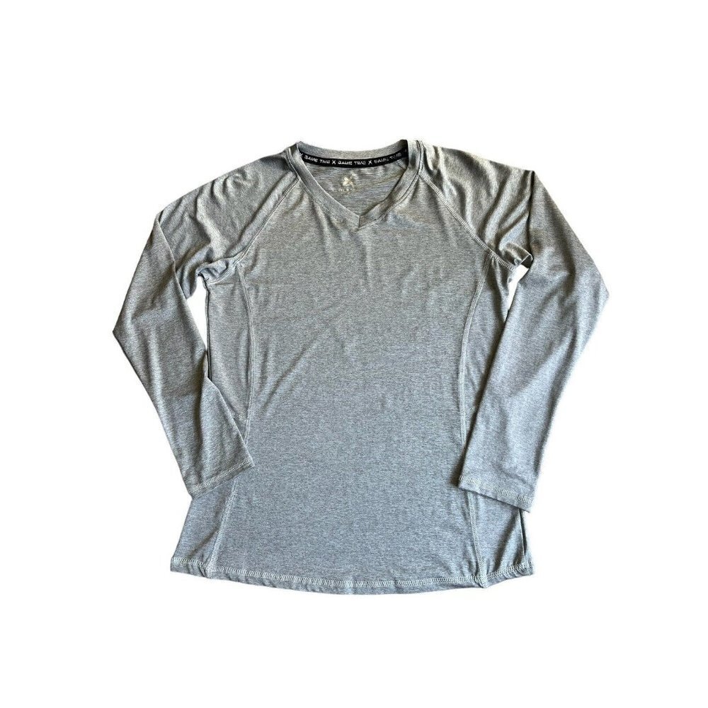 Game Time Women's V-neck Long Sleeve Performance T-shirt Gray Size M